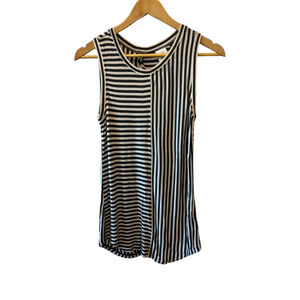 CABI Black & Cream Striped Sleeveless Keyhole Back Lightweight Casual Tank XS